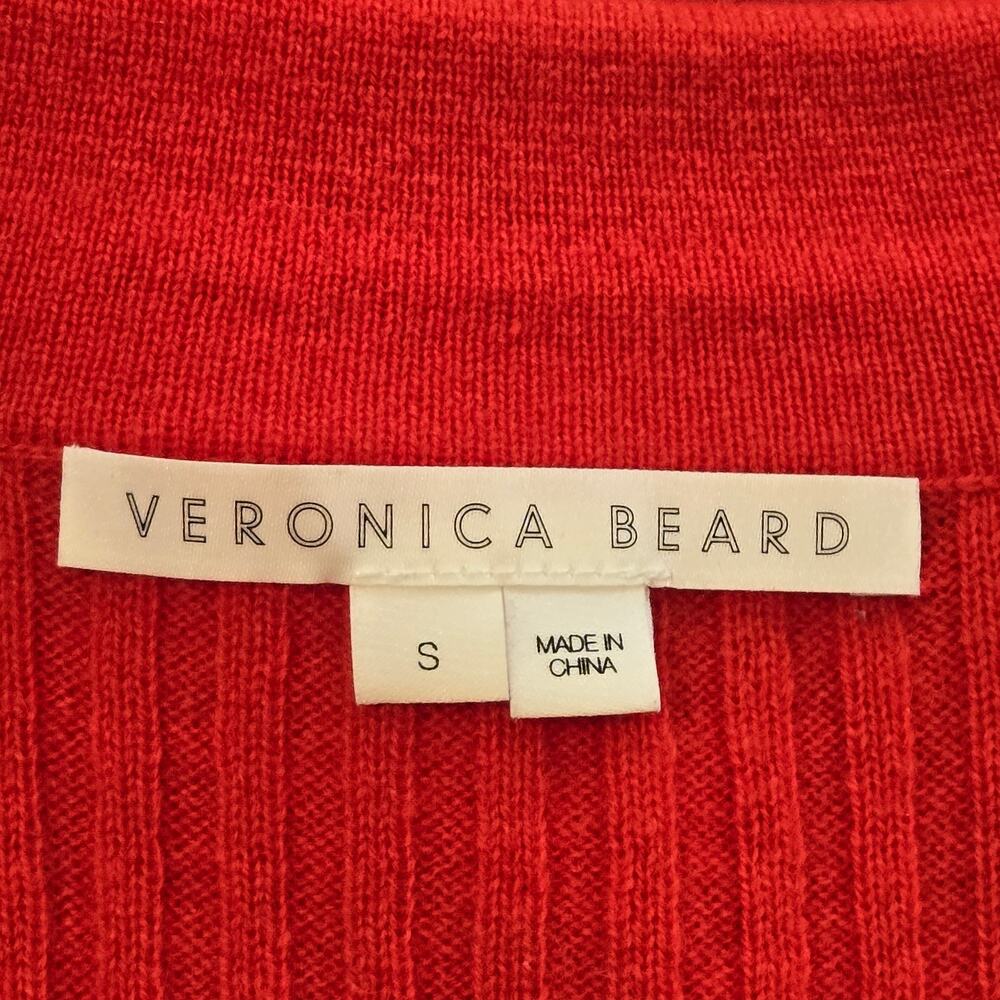 Veronica Beard Red Cashmere Lazana Cardigan Ribbed V-Neck Sweater Small - Picture 7 of 9